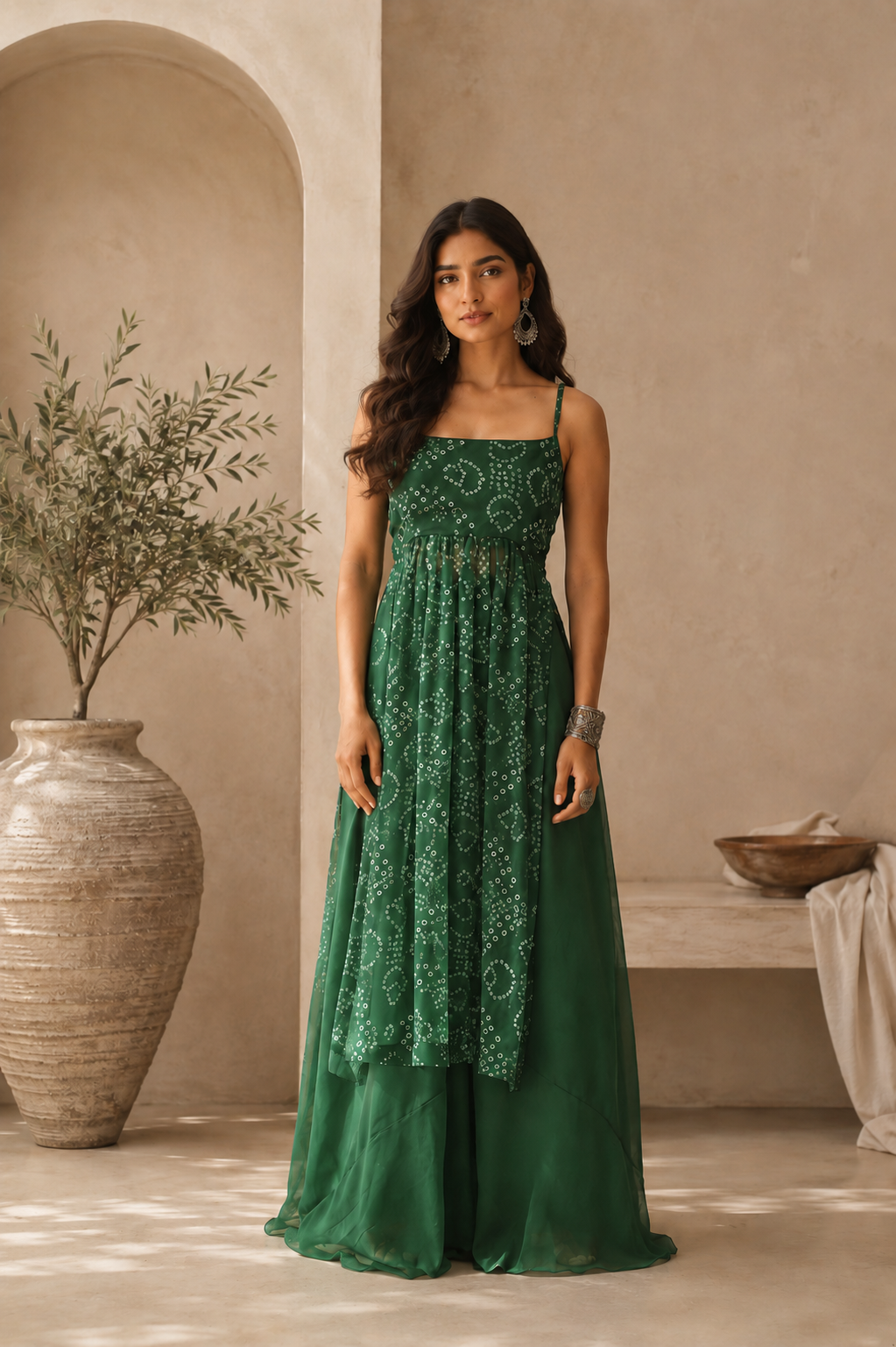 AVIKA GREEN BANDHANI KURTA SET