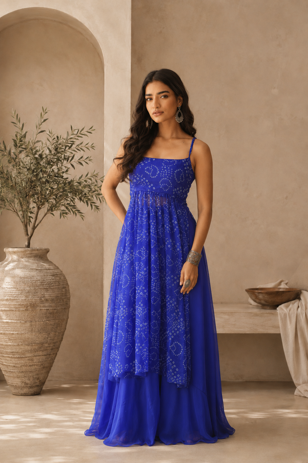 AVIKA BLUE BANDHANI KURTA SET