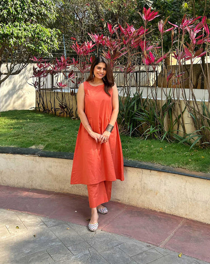 JAANYA RUST ORANGE COTTON COORD SET