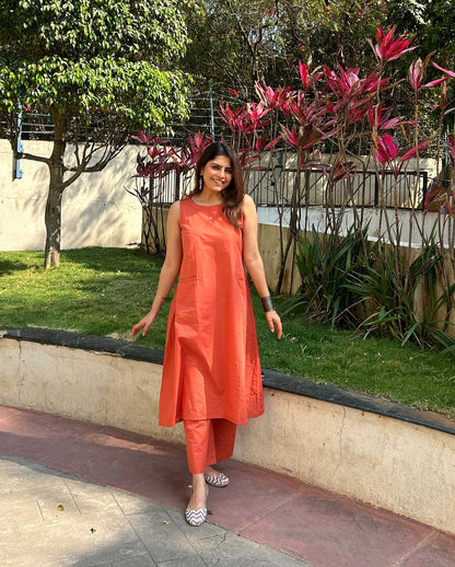 JAANYA RUST ORANGE COTTON COORD SET