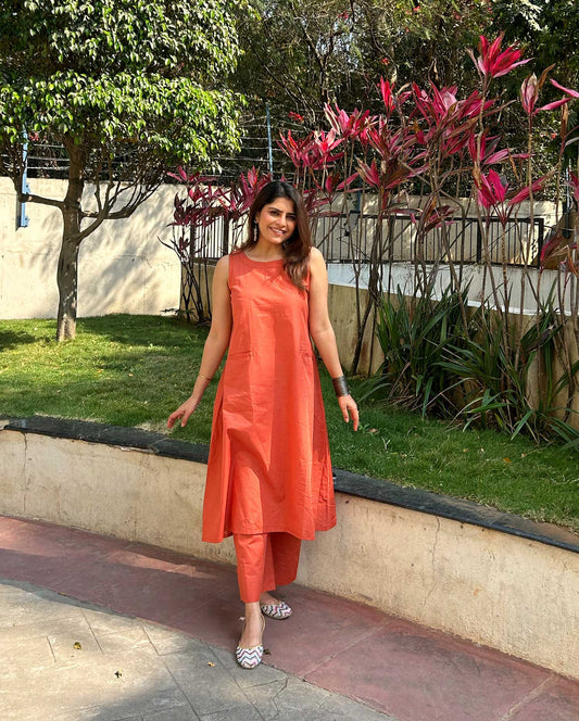 JAANYA RUST ORANGE COTTON COORD SET
