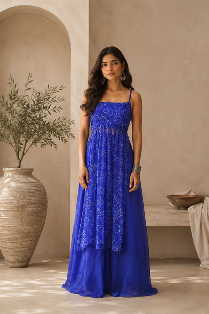 AVIKA BLUE BANDHANI KURTA SET