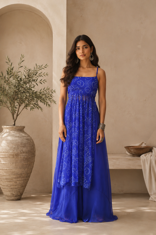 AVIKA BLUE BANDHANI KURTA SET
