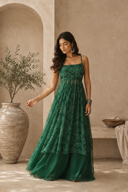 AVIKA GREEN BANDHANI KURTA SET