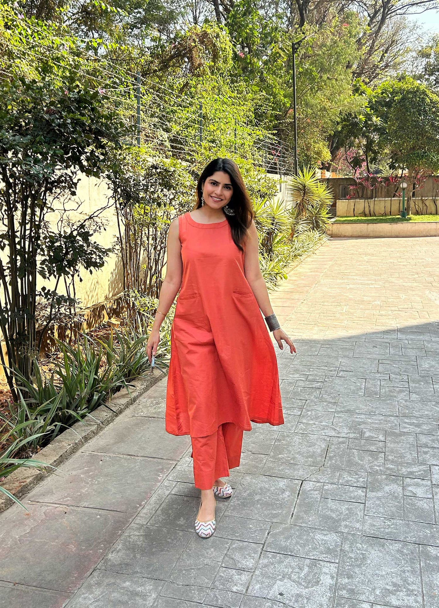 JAANYA RUST ORANGE COTTON COORD SET