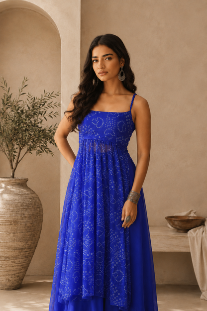 AVIKA BLUE BANDHANI KURTA SET