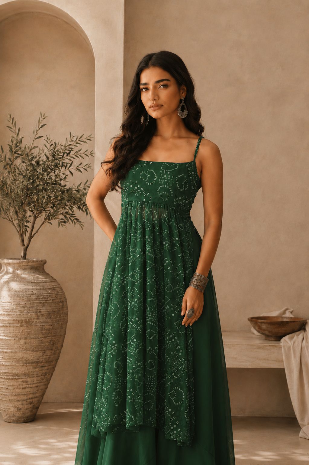 AVIKA GREEN BANDHANI KURTA SET