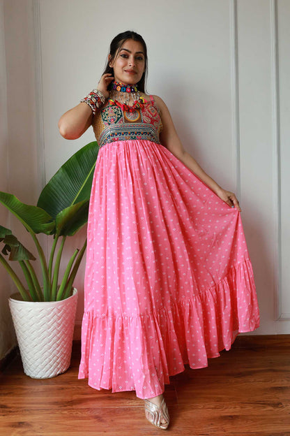 Pink Bandhni Maxi Dress