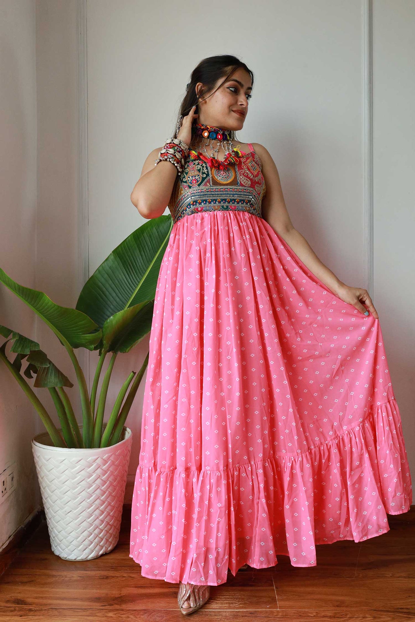 Pink Bandhni Maxi Dress