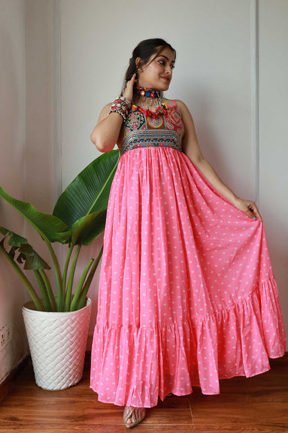 Pink Bandhni Maxi Dress