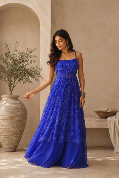 AVIKA BLUE BANDHANI KURTA SET