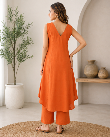 Vihaana orange High-low Co-ord set