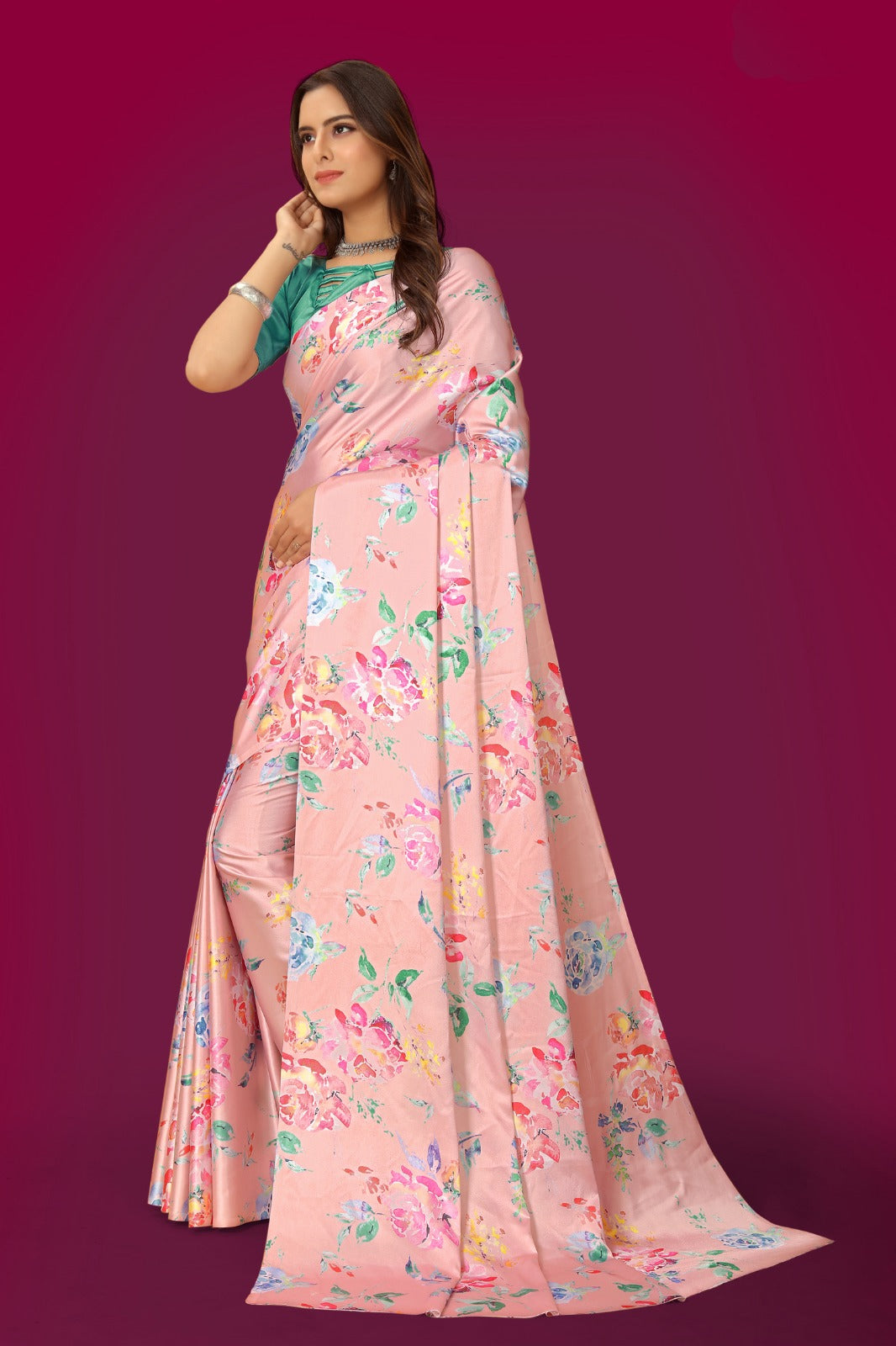 Floral printed Satin Saree