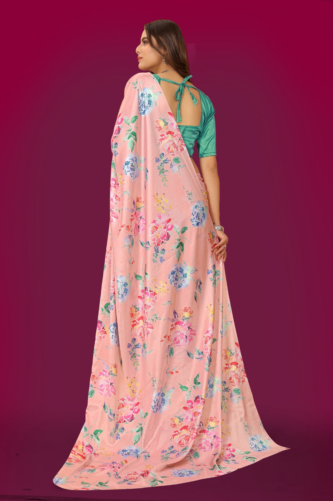 Floral printed Satin Saree