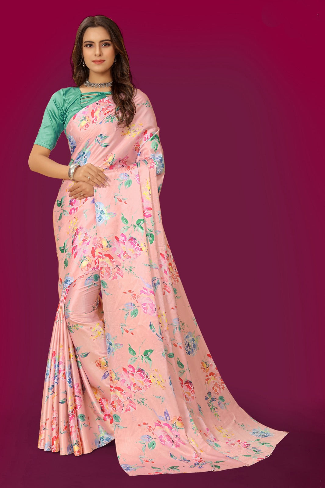 Floral printed Satin Saree