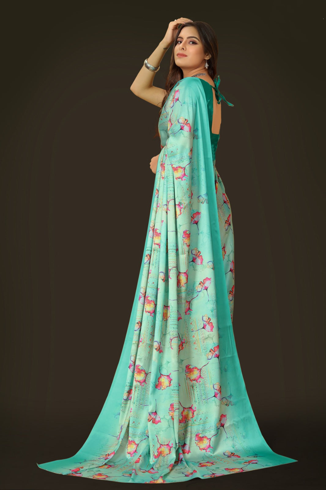 Multi Satin printed Saree