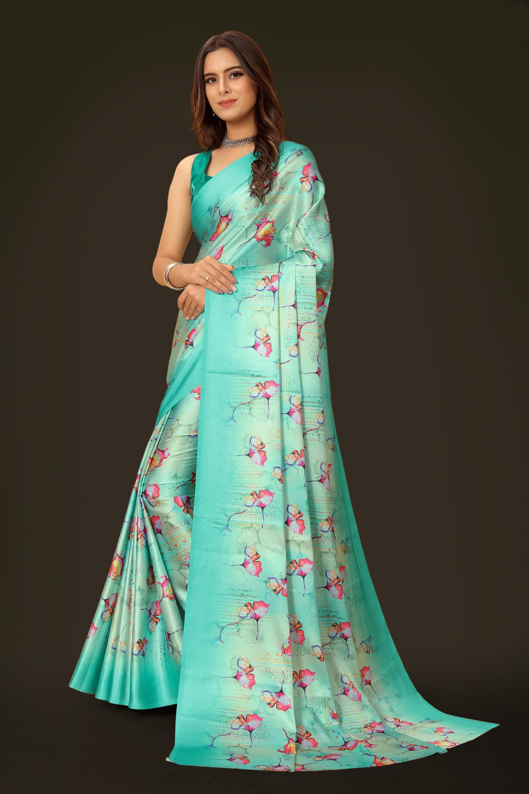 Multi Satin printed Saree