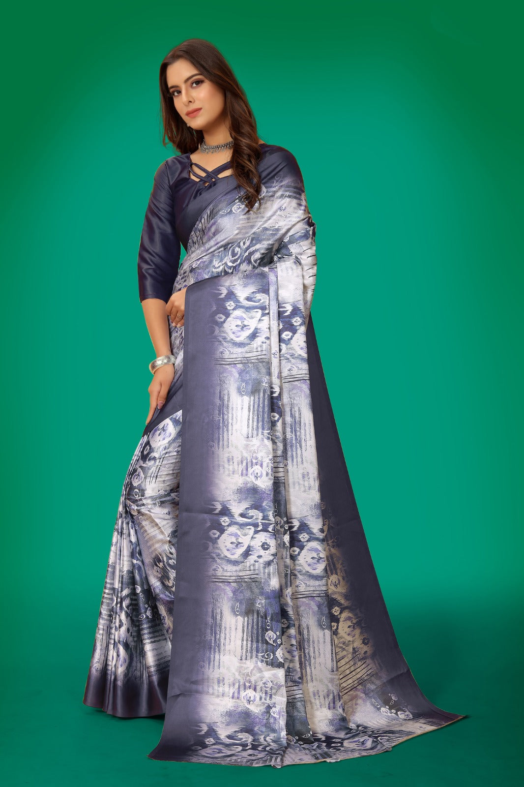 Multi Satin Printed Saree