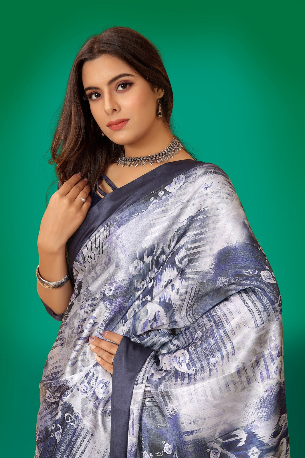 Multi Satin Printed Saree