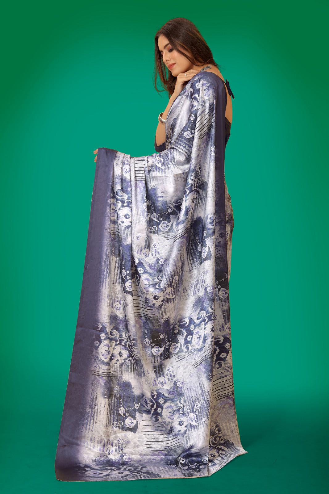 Multi Satin Printed Saree