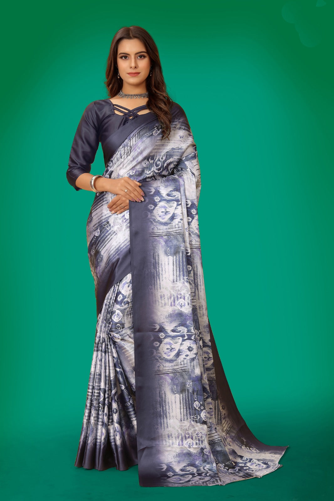 Multi Satin Printed Saree