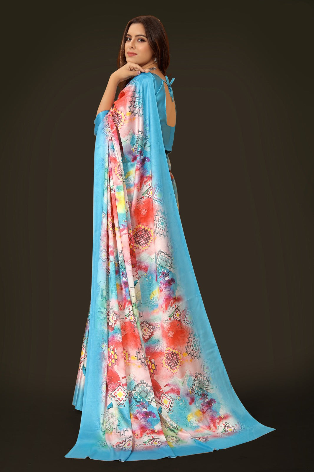 Multi Satin printed Saree