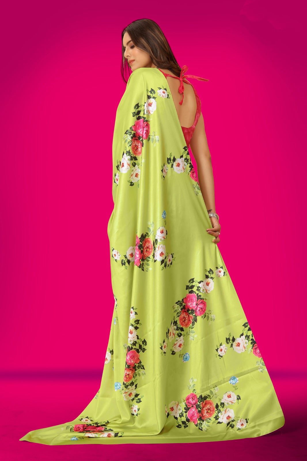 Floral printed Satin Saree