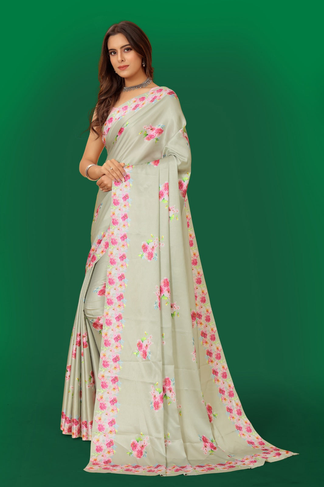 Multi colour Satin printed Saree