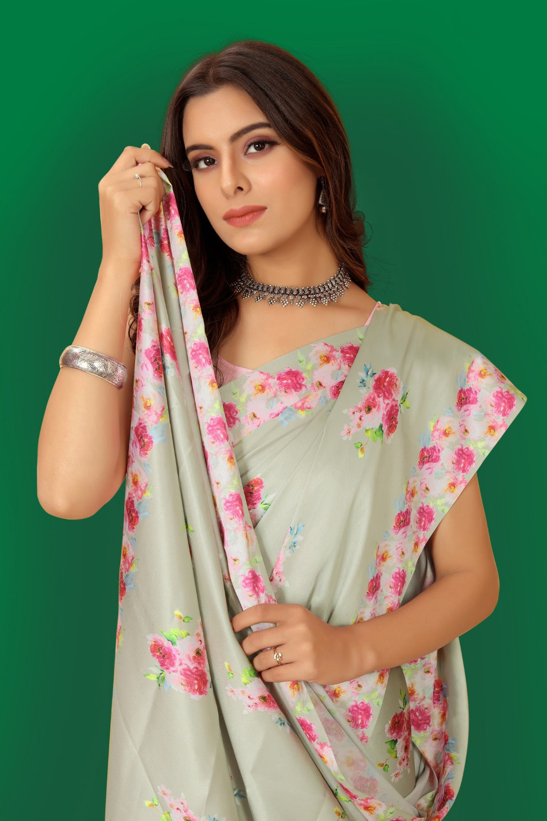 Multi colour Satin printed Saree