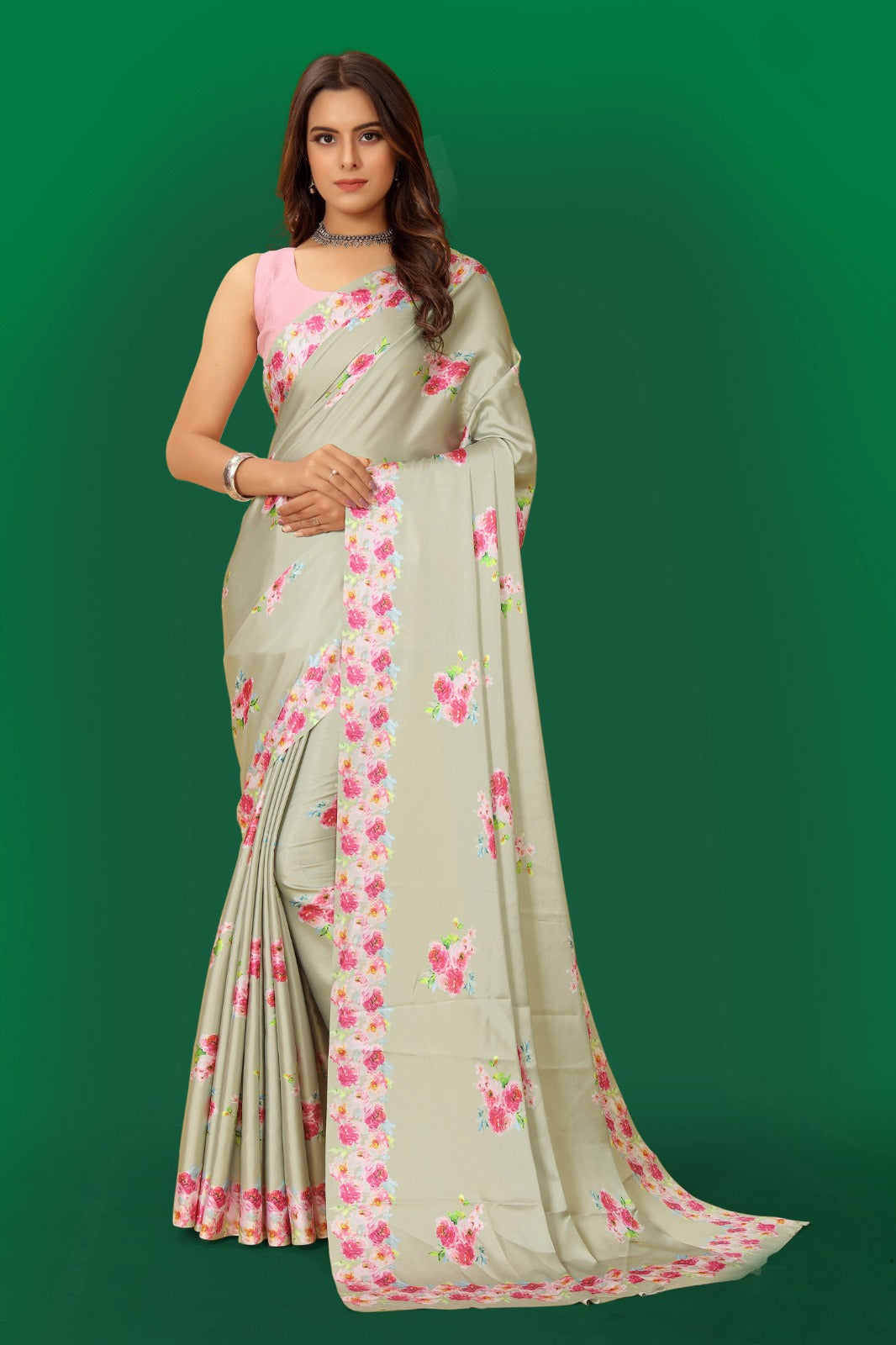 Multi colour Satin printed Saree