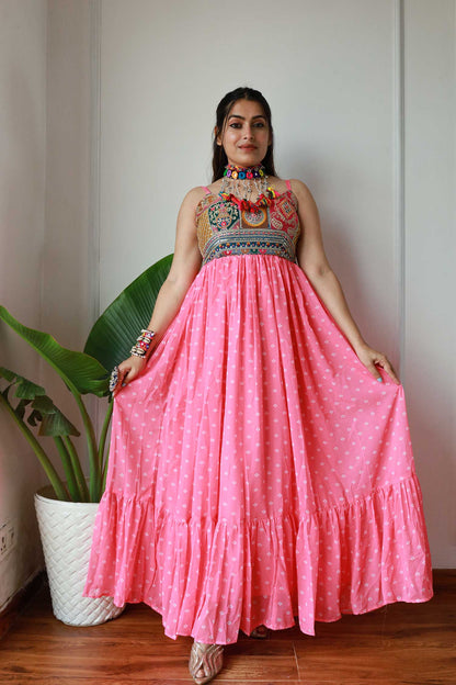 Pink Bandhni Maxi Dress