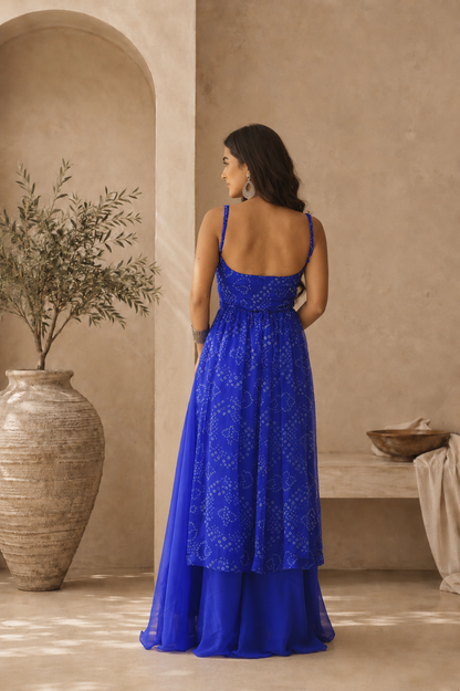 AVIKA BLUE BANDHANI KURTA SET