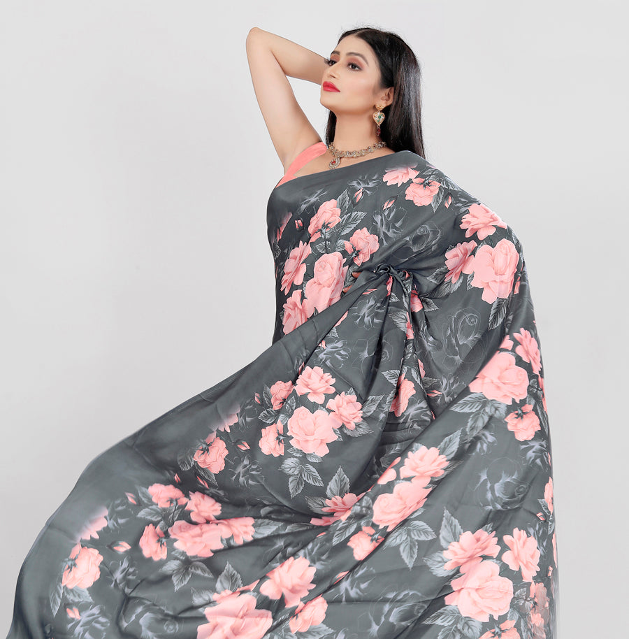 Elegant Satin Saree with Heavy Digital Print