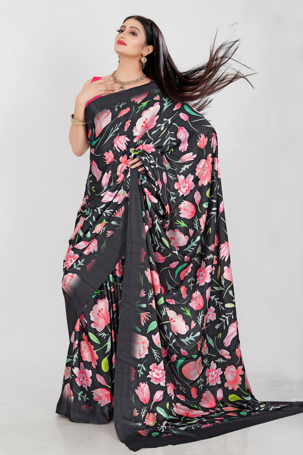 Luxurious Satin Saree with Heavy Digital Print