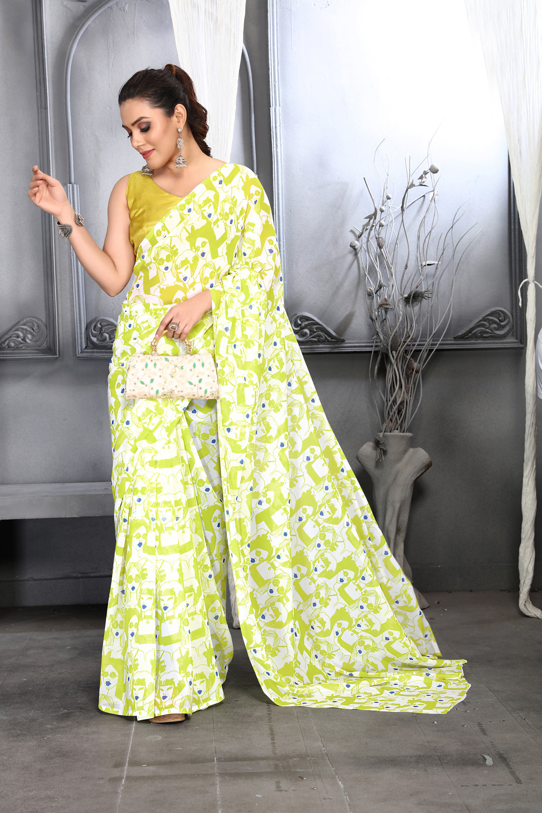Elegant Faux Georgette Saree with Pure Raw Silk Blouse