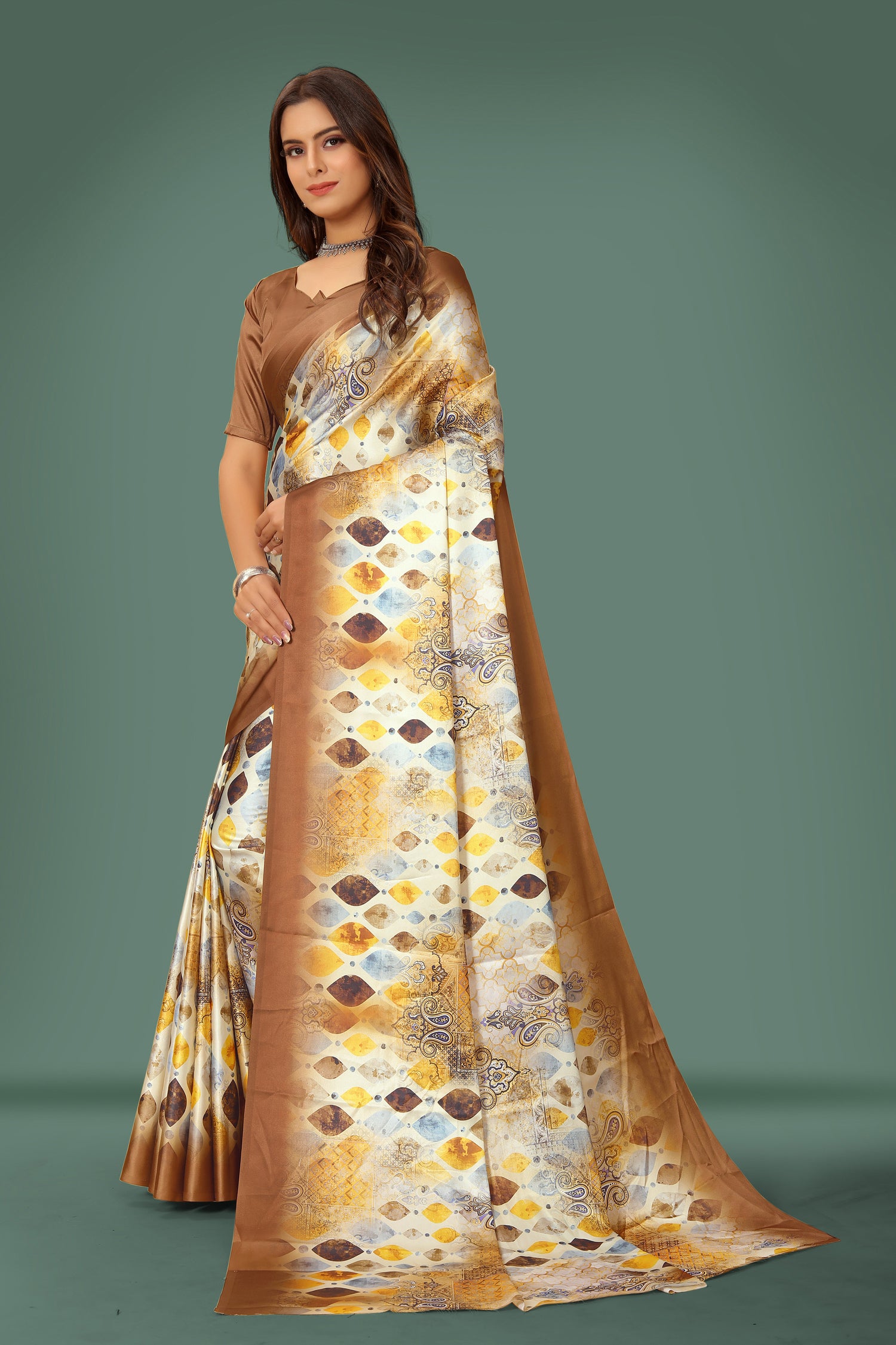 Floral Printed Satin Saree