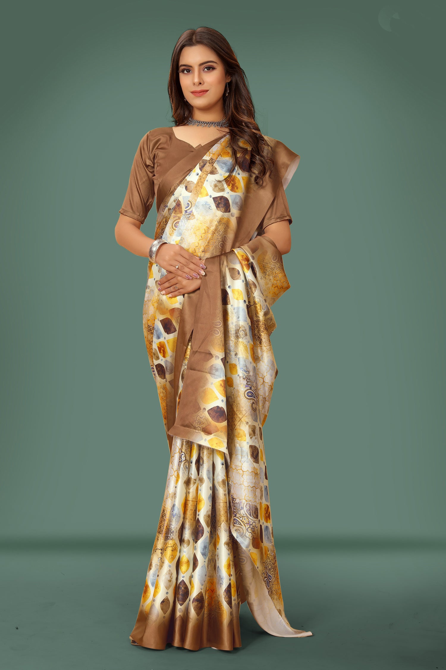 Floral Printed Satin Saree