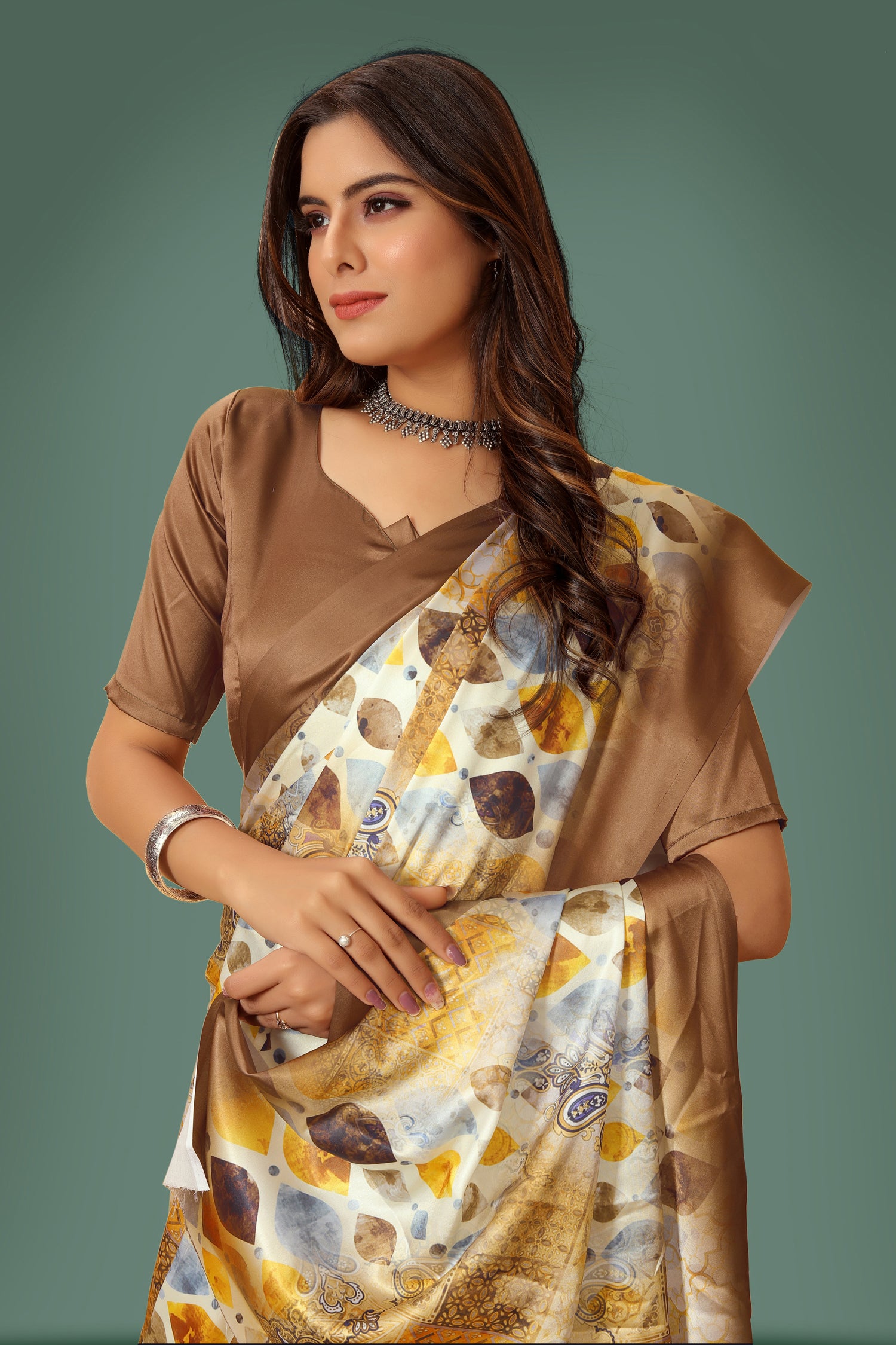 Floral Printed Satin Saree