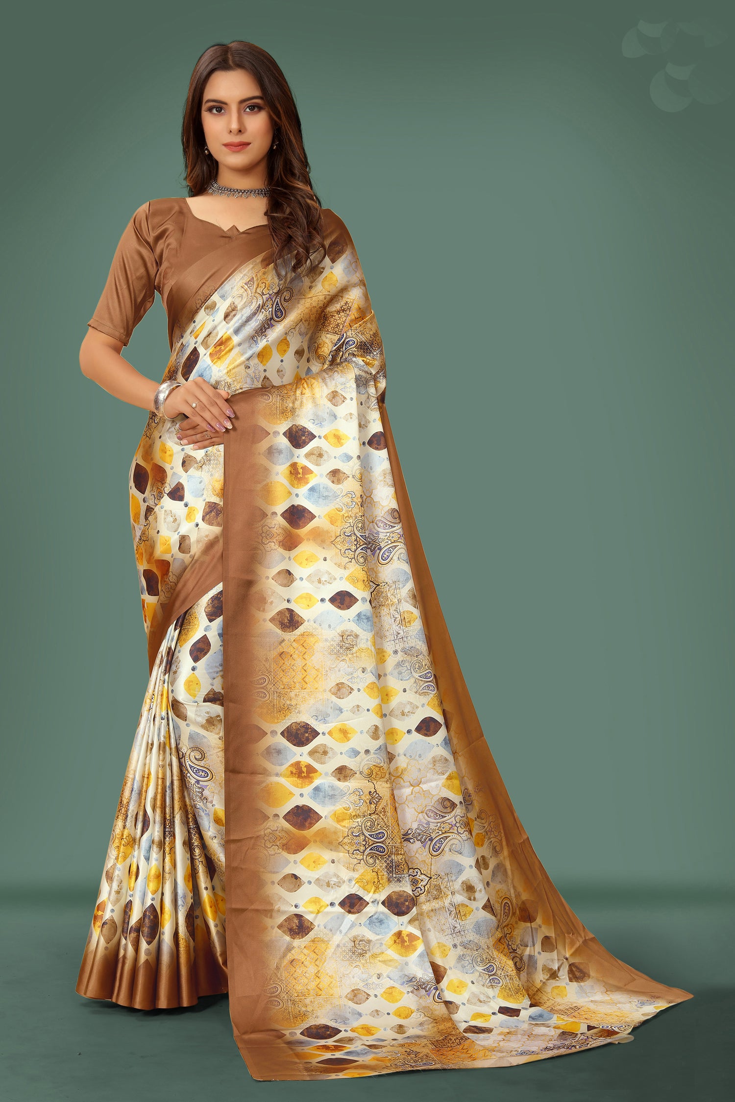 Floral Printed Satin Saree