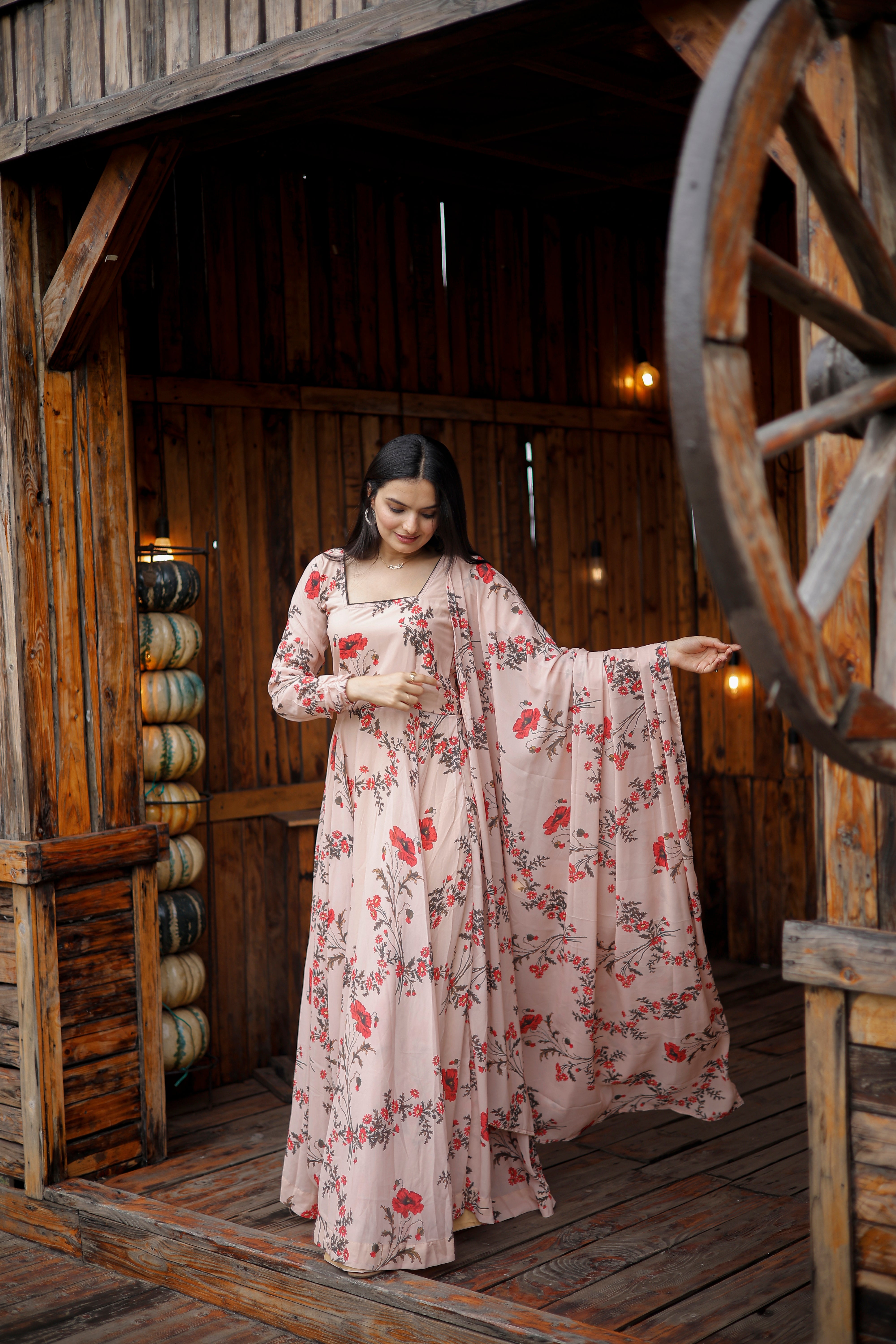 Georgette Floral Print Gown with Dupatta