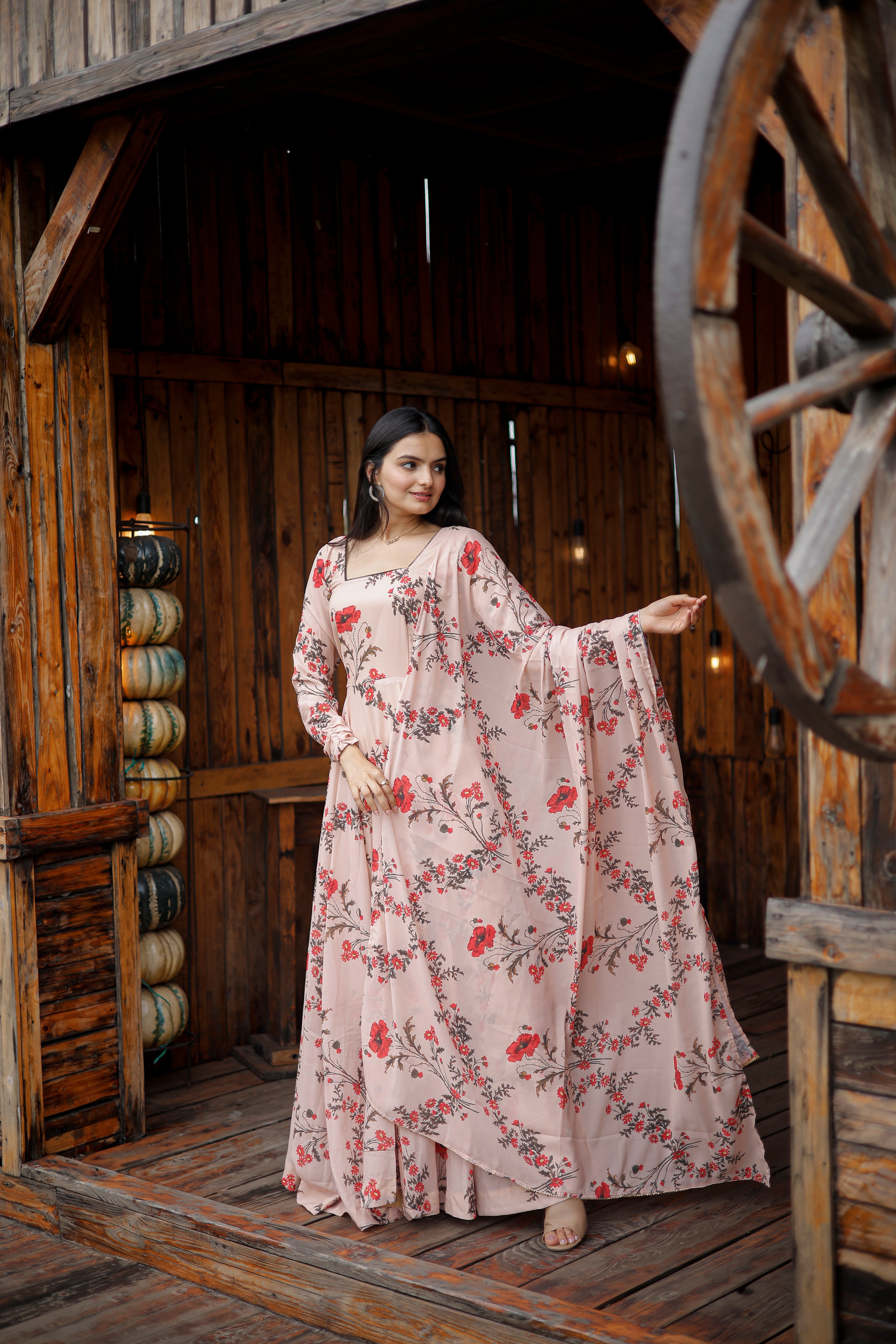 Georgette Floral Print Gown with Dupatta