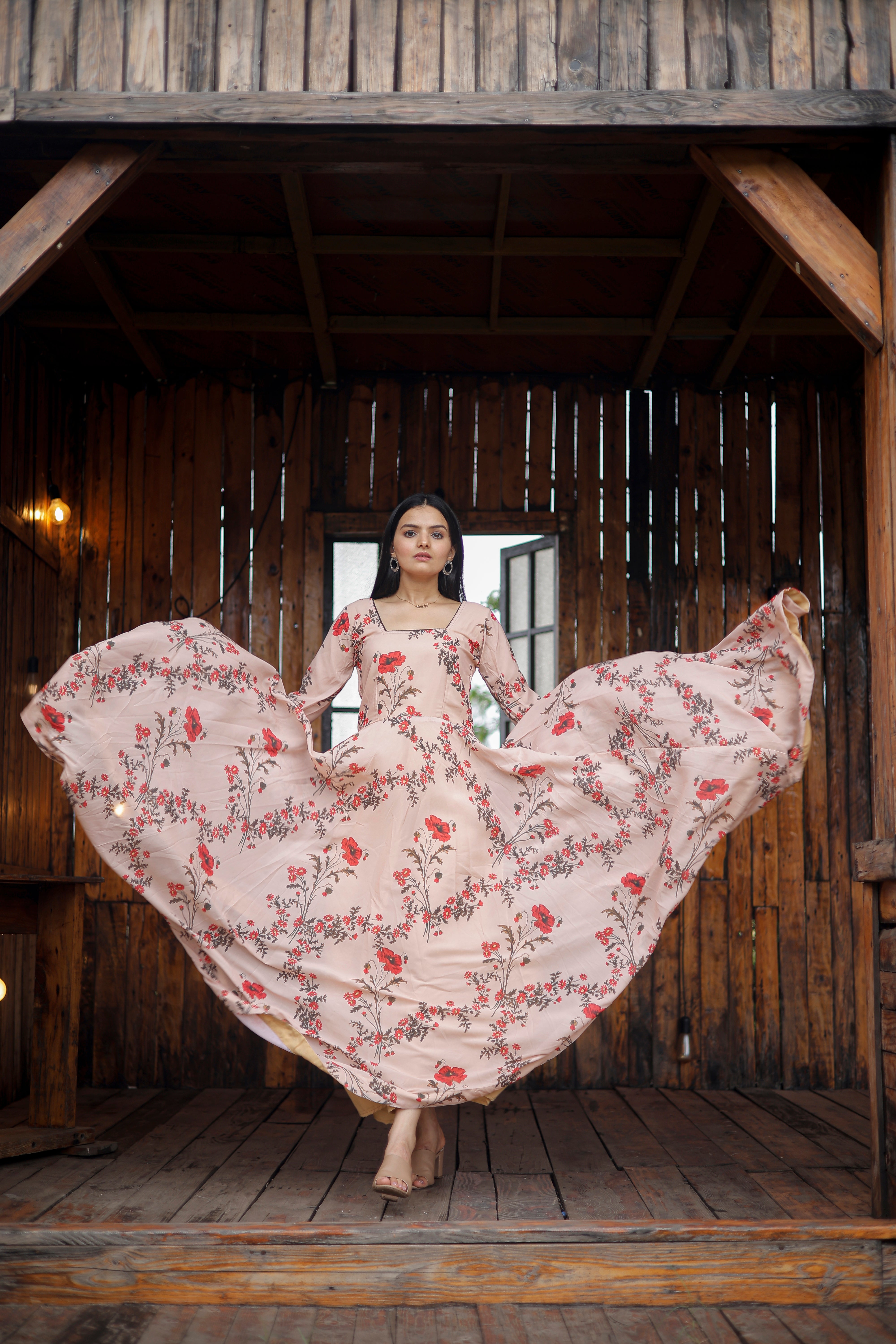 Georgette Floral Print Gown with Dupatta