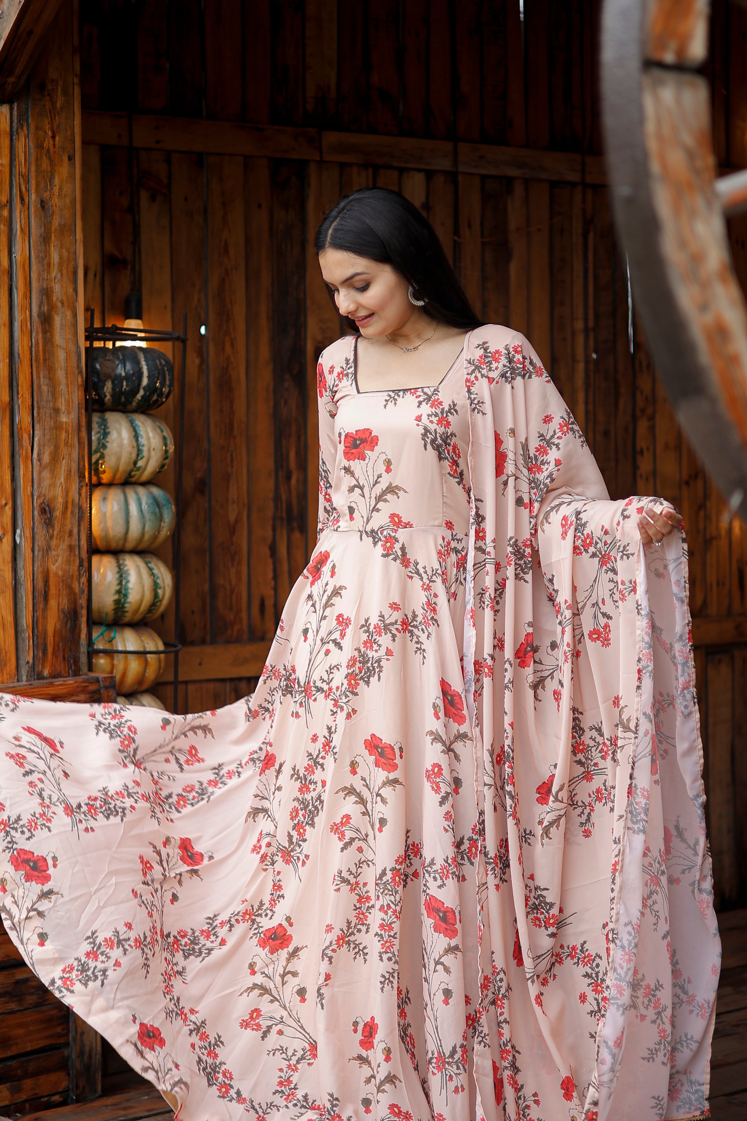 Georgette Floral Print Gown with Dupatta
