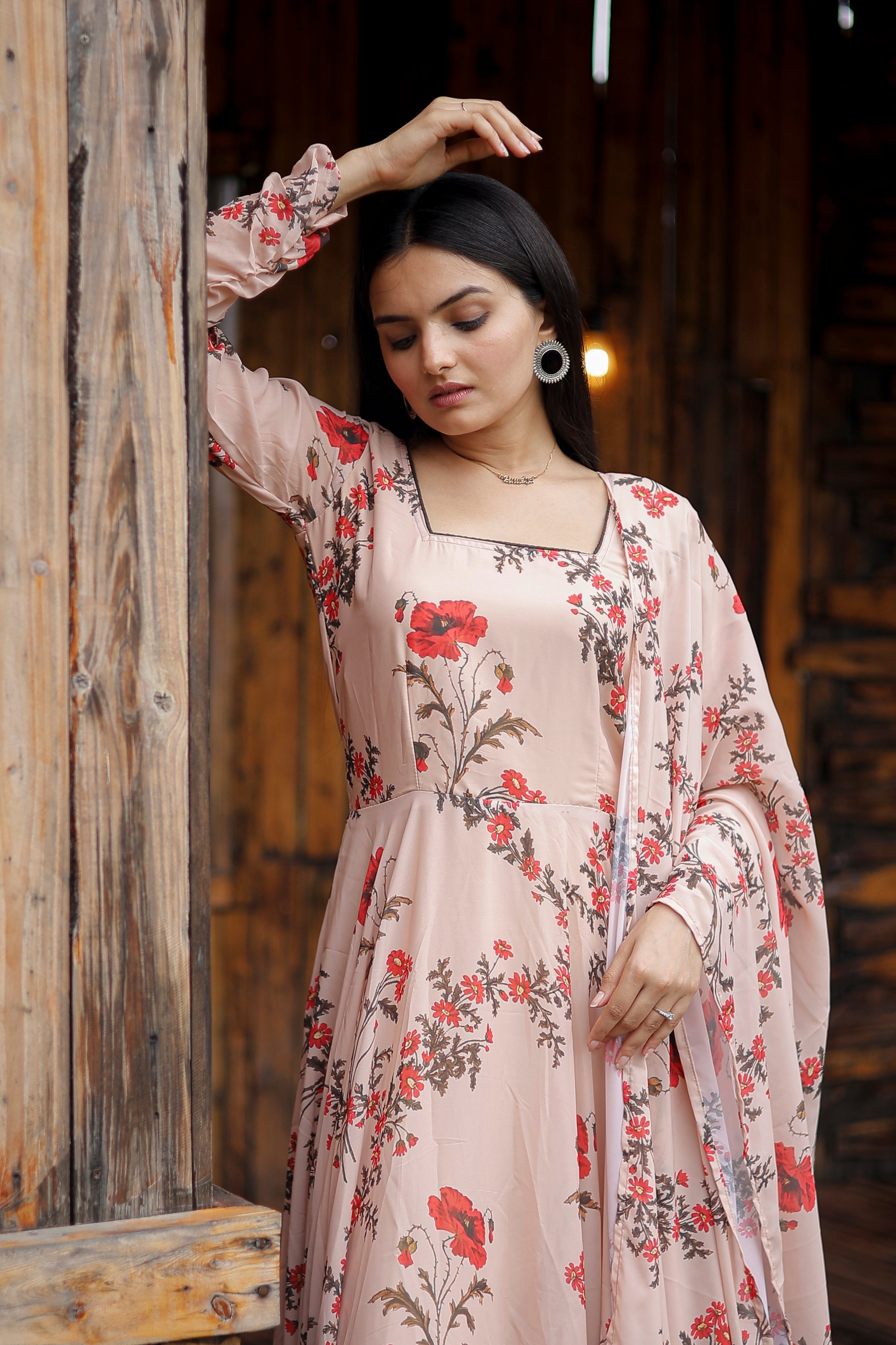 Georgette Floral Print Gown with Dupatta