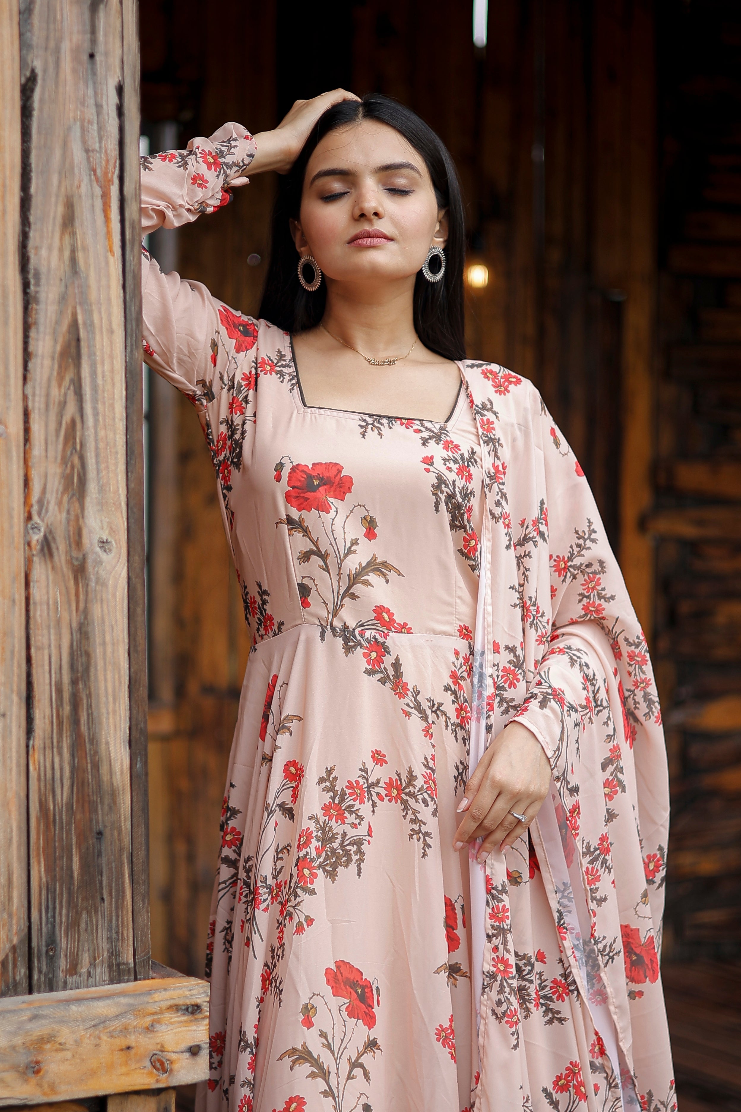 Georgette Floral Print Gown with Dupatta
