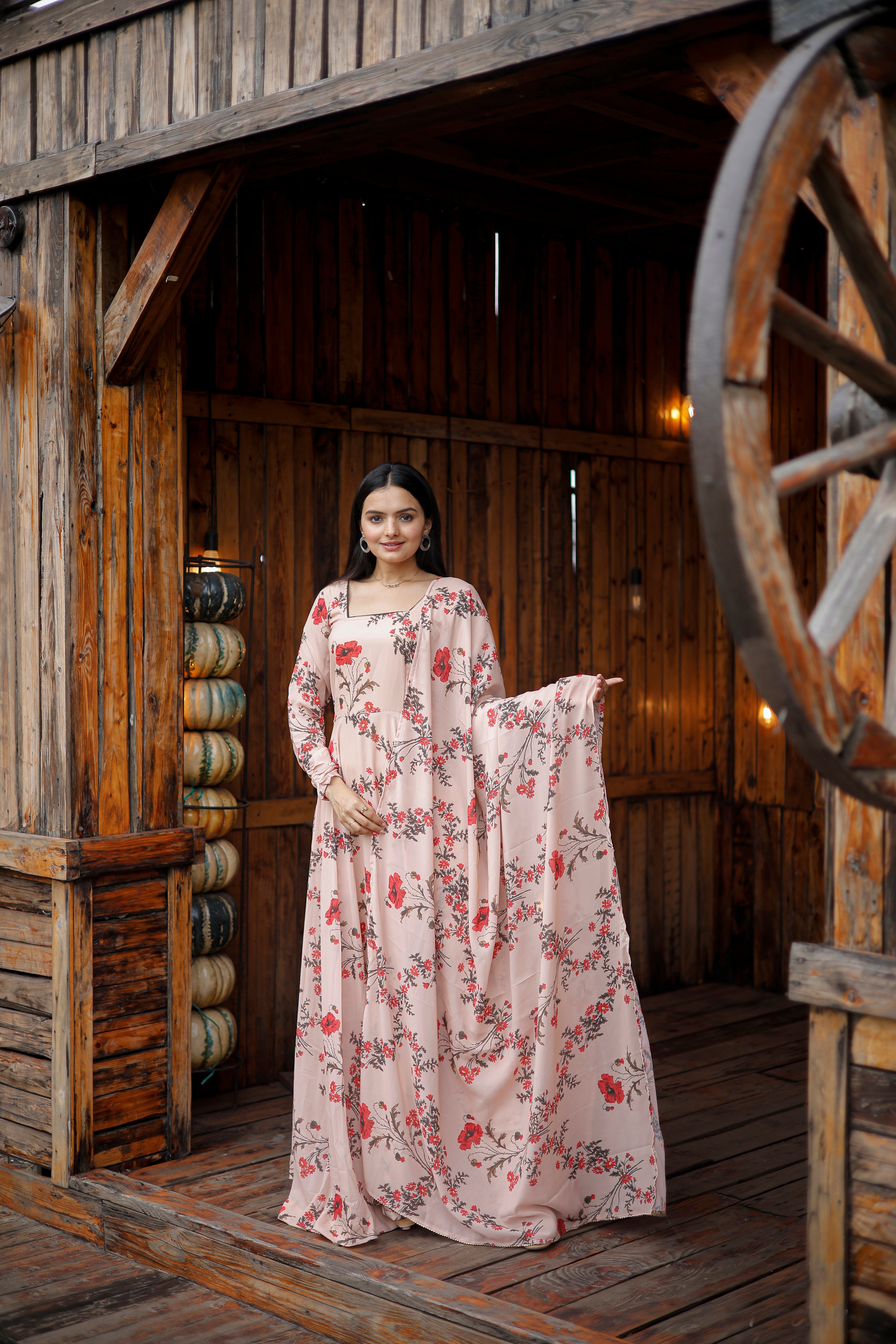 Georgette Floral Print Gown with Dupatta