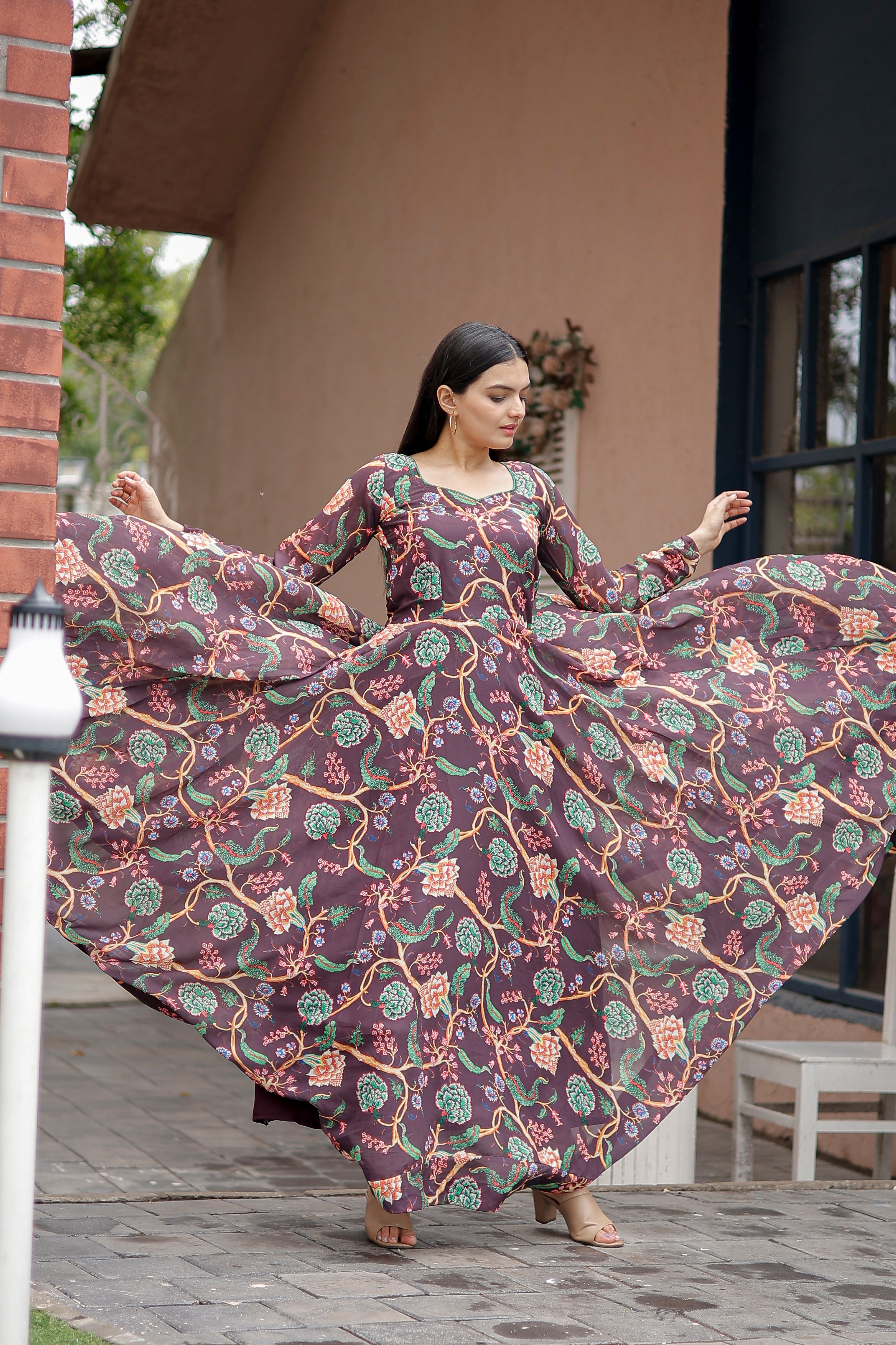 Faux Georgette Gown with Dupatta