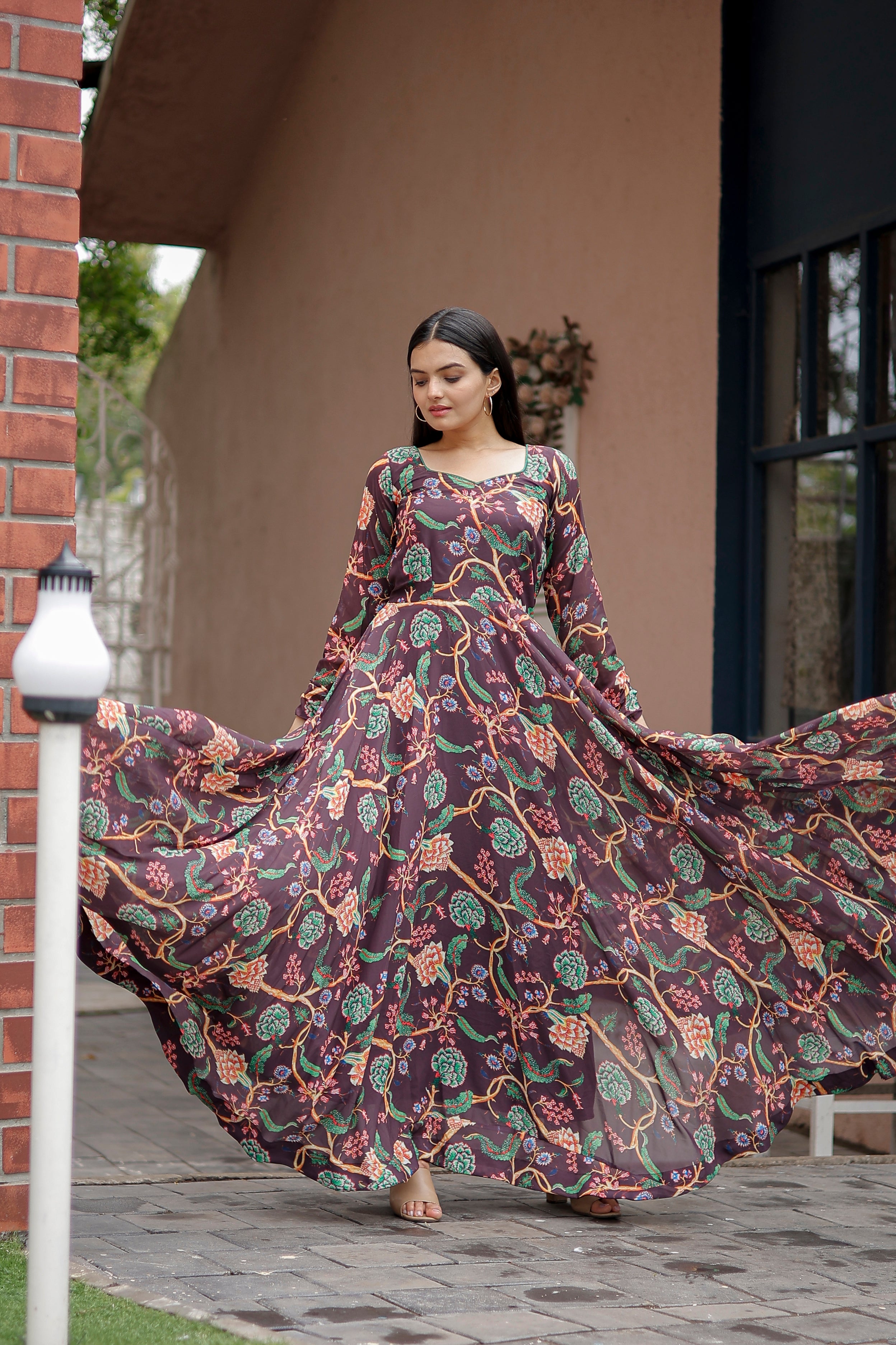 Faux Georgette Gown with Dupatta