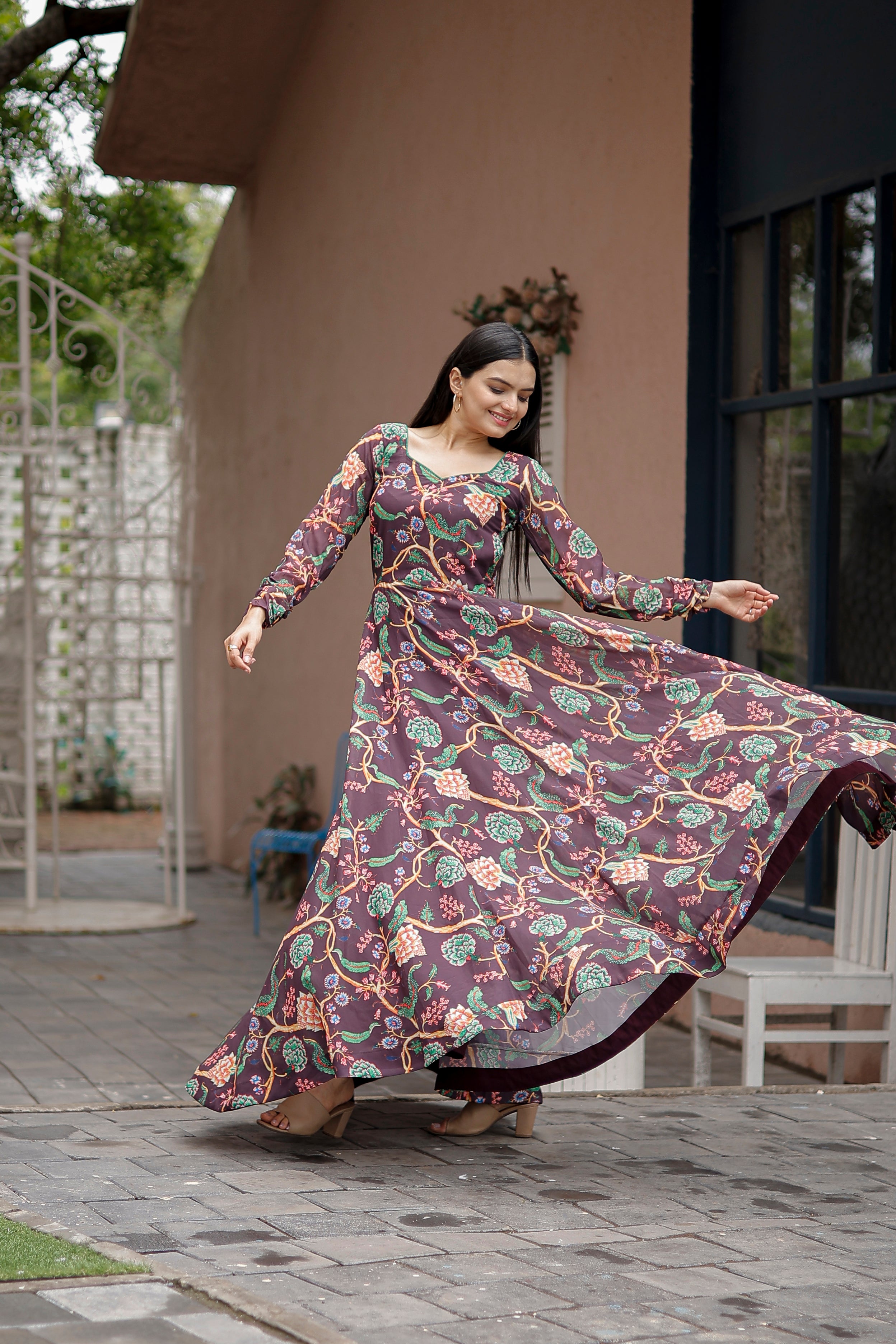 Faux Georgette Gown with Dupatta