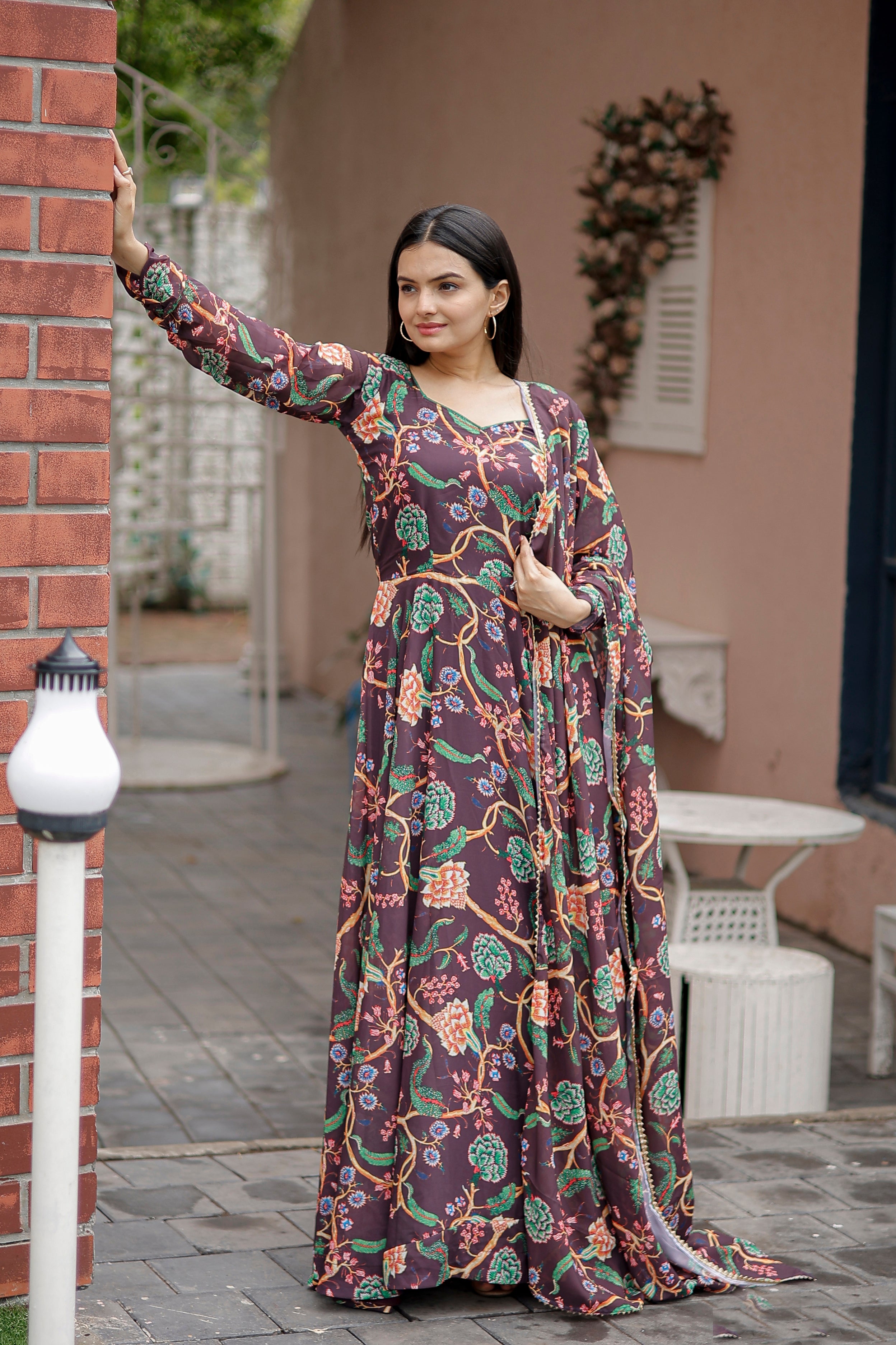 Faux Georgette Gown with Dupatta